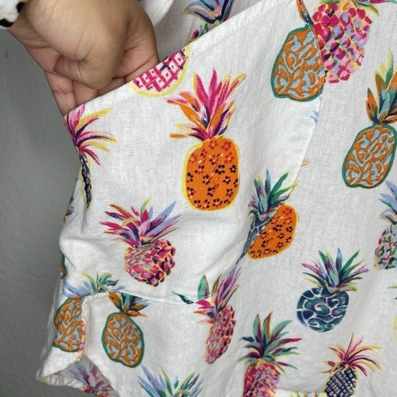 Sigrid Olsen Pineapple Novelty Multicolor Print Linen Blend Top With Pockets - Picture 4 of 10